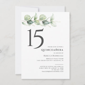 Minimalistisch 15. Geburtstag Eukalyptus Quinceane Einladung