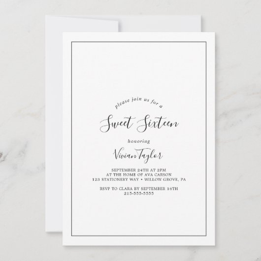 Minimalistisch 16 . Geburtstag Geburtstag Einladung (Vorderseite)