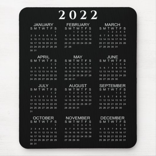 Minimalistisch 2022 Kalender Schwarz/Weiß Mousepad (Vorne)
