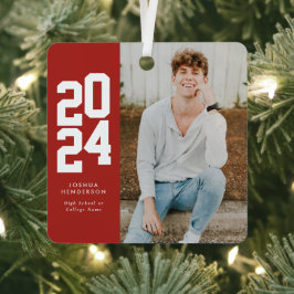 Minimalistisch 2024 Absolvent des Red White Foto Ornament Aus Metall