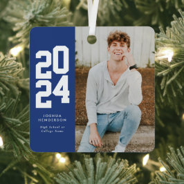 Minimalistisch 2024 Blue White Foto Graduate Ornament Aus Metall