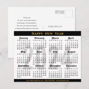 Minimalistisch 2024 Kalender Modernes Schwarzes Un Feiertagspostkarte