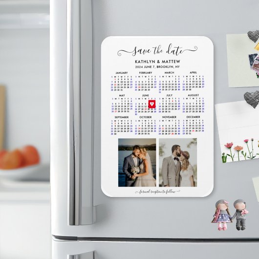 Minimalistisch 2 Foto 2024 Kalender Save the Date Magnet