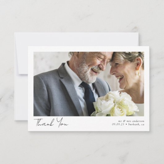 Minimalistisch 2 Foto Kalligrafie Vow Erneuerung Dankeskarte (Vorderseite)