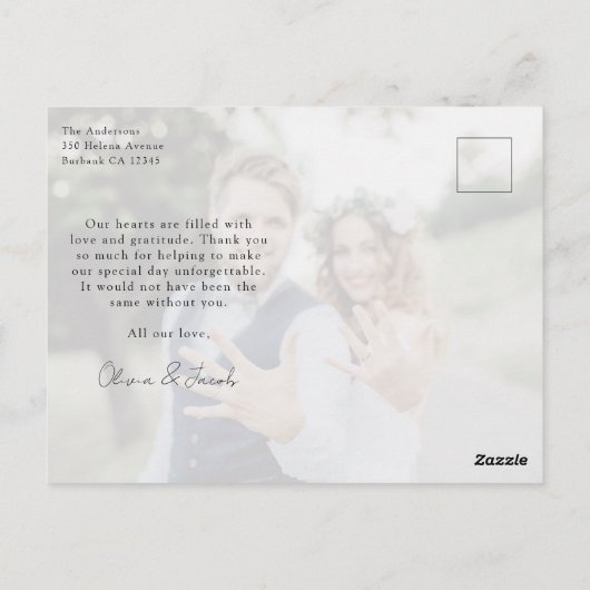 Minimalistisch 2 Foto Kalligraphie Hochzeit Vielen Postkarte (Rückseite)