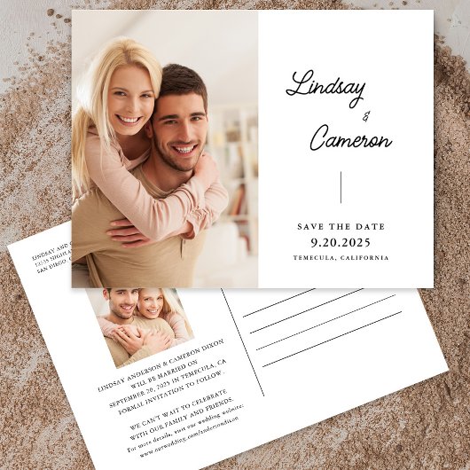 Minimalistisch 2 Foto Modernes Skript Save the Dat Postkarte