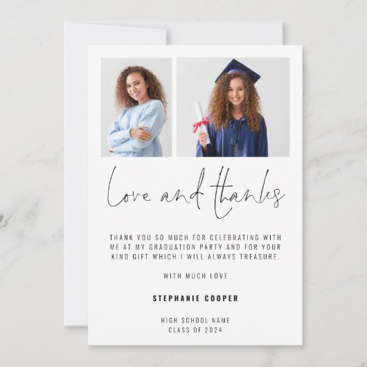 Minimalistisch 2 Foto Script 2024 Abschluss Dankeskarte (Vorderseite)