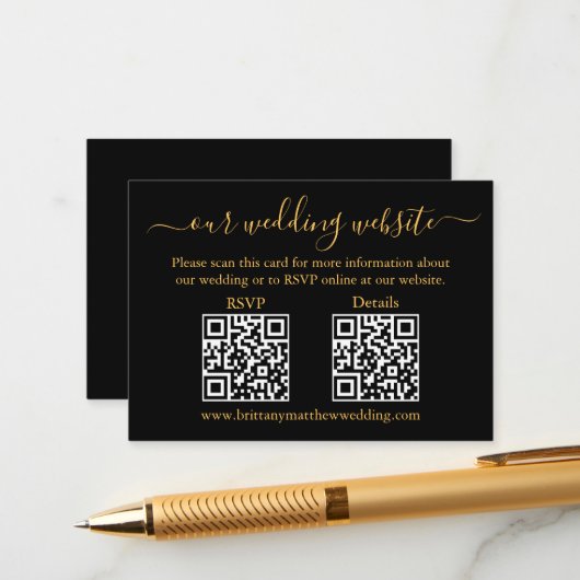 Minimalistisch 2 QR Hochzeit RSVP Details Gold Sch Begleitkarte (Vorderseite/Rückseite Beispiel)