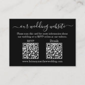 Minimalistisch 2 QR Hochzeit RSVP Details schwarz Begleitkarte (Vorderseite)