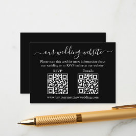 Minimalistisch 2 QR Hochzeit RSVP Details schwarz Begleitkarte