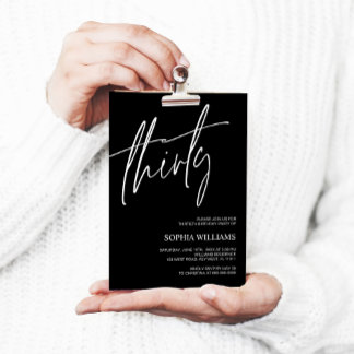 Minimalistisch 30. Geburtstag Einladung in Schwarz