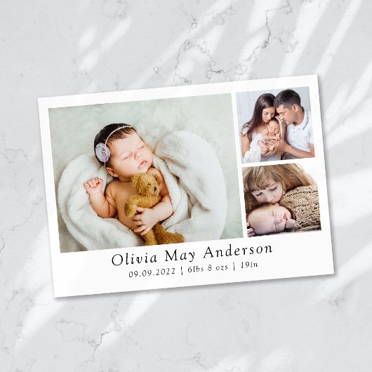 Minimalistisch 3 Foto Neues Baby Ankündigung