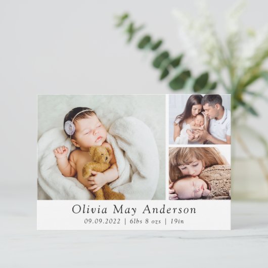 Minimalistisch 3 Foto Neues Baby Dankeskarte (Stehend Vorderseite)