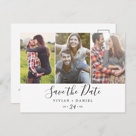 MINIMALISTISCH 3 FOTO SAVE THE DATE EINLADUNGSPOSTKARTE (Vorne/Hinten)