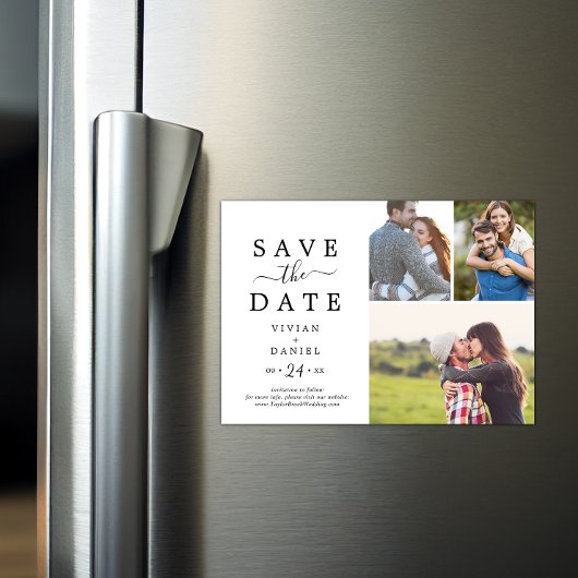 Minimalistisch 3 FotoCollage Save the Date Magneteinladung