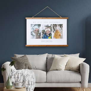 Minimalistisch 3 Fotos Collage Keepake für die Fam Wandteppich Mit Holzrahmen
