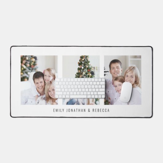 Minimalistisch 3 Fotos Familiennamen White Schreibtischunterlage (Tastatur & Maus)