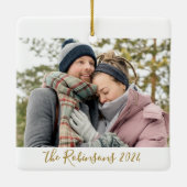 Minimalistisch 3 Paar Foto Collage Weihnachten Keramikornament (Rückseite)