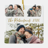 Minimalistisch 3 Paar Foto Collage Weihnachten Keramikornament (Vorderseite)