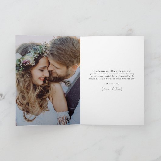 Minimalistisch 4 Foto Hochzeit geklappt Dankeskarte (Innenseite)