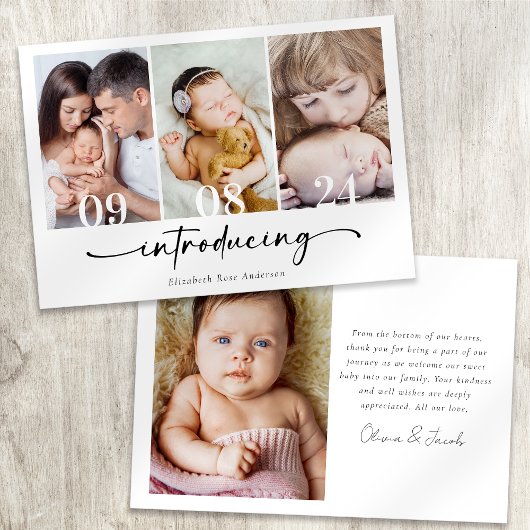 Minimalistisch 4 Foto Kalligrafie New Baby Dankeskarte