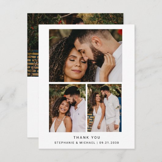 Minimalistisch 4 Foto Moderne Skripthochzeit Dankeskarte (Vorne/Hinten)