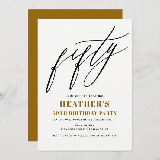 Minimalistisch 50. Geburtstagsparty Einladung (Vorne/Hinten)