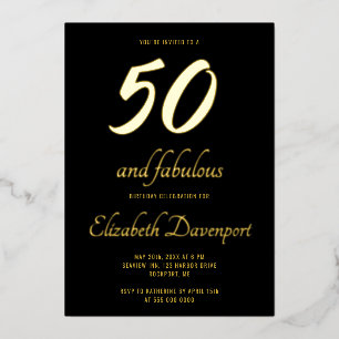 Minimalistisch 50 und Fabelhaft Schwarz und Gold Folieneinladung