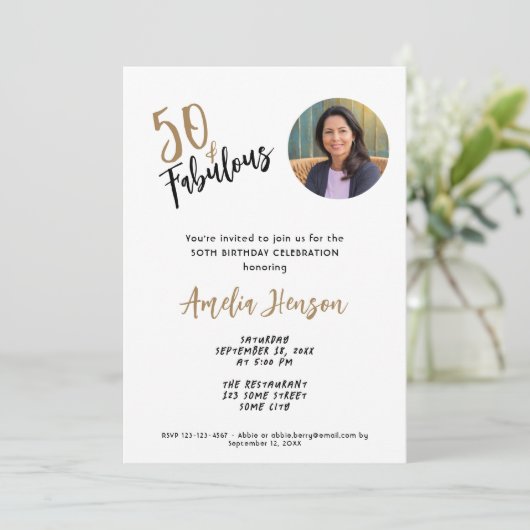 Minimalistisch 50 und fabelhaftes Foto 50. Geburts Einladung (Stehend Vorderseite)