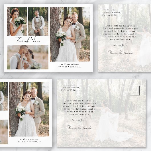 Minimalistisch 5 Foto Kalligraphie Hochzeit Vielen Postkarte