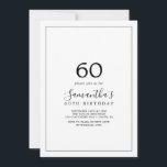 Minimalistisch 60. Geburtstag Einladung<br><div class="desc">Diese minimalistische Einladung zum 60. Geburtstag ist perfekt für eine einfache Geburtstagsfeier. Das moderne romantische Design besticht durch klassische schwarz-weiße Typografie gepaart mit einer rustikalen und eleganten Kalligraphie mit Vintagem handgeschriebenem Stil. Anpassbar in jeder Farbe. Behalt das Design einfach und elegant, wie es ist, oder personalisiere es durch Hinzufügen von...</div>