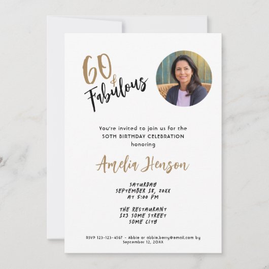 Minimalistisch 60 und fabelhaftes Foto 60. Geburts Einladung (Vorderseite)