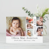 Minimalistisch 6 Foto Hello Baby Dankeskarte (Stehend Vorderseite)