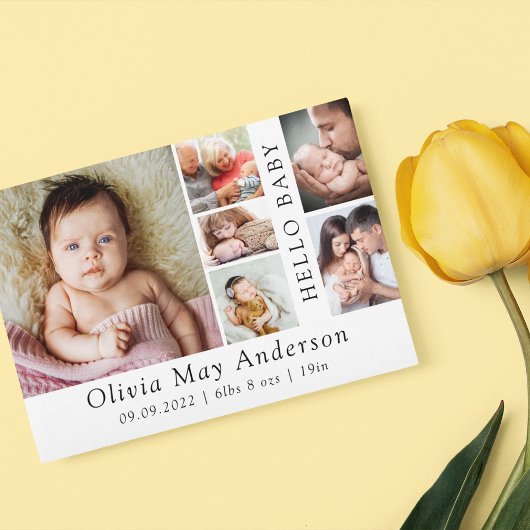 Minimalistisch 6 Foto Hello Baby Dankeskarte