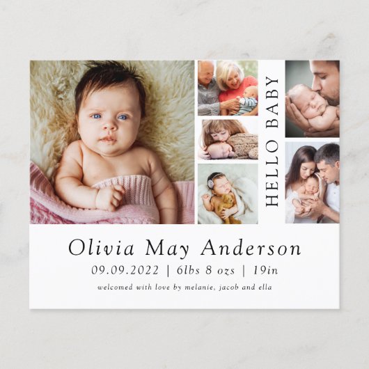 Minimalistisch 6 Foto Hello Baby Geburtserklärung Flyer (Vorne)