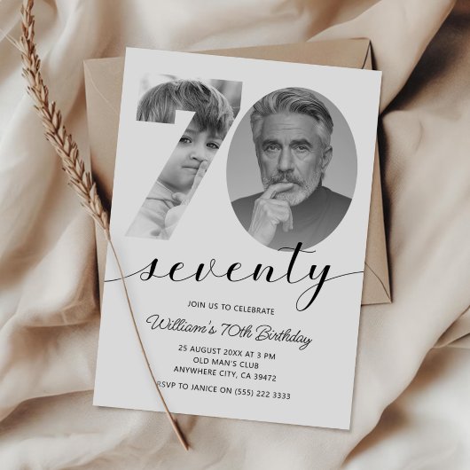 Minimalistisch 70. Geburtstag Siebzig Foto Einladung