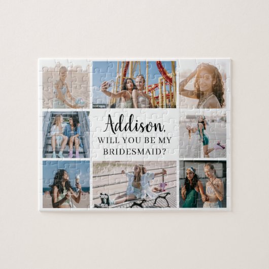 Minimalistisch 8 Foto Collage Bridesmaid Vorschlag Puzzle (Horizontal)