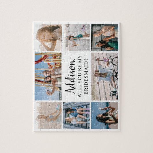 Minimalistisch 8 Foto Collage Bridesmaid Vorschlag Puzzle (Vertikal)