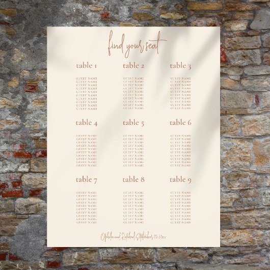 Minimalistisch 9 Tabelle Creme Hochzeitskarte Poster