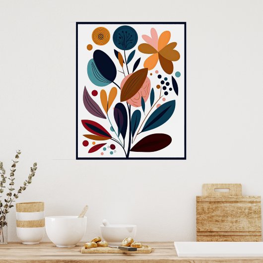 Minimalistisch Abstrakt Boho Floral Poster (Küche)