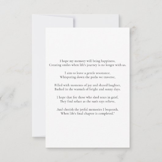 Minimalistisch anpassbare moderne Beerdigung Dankeskarte (Rückseite)