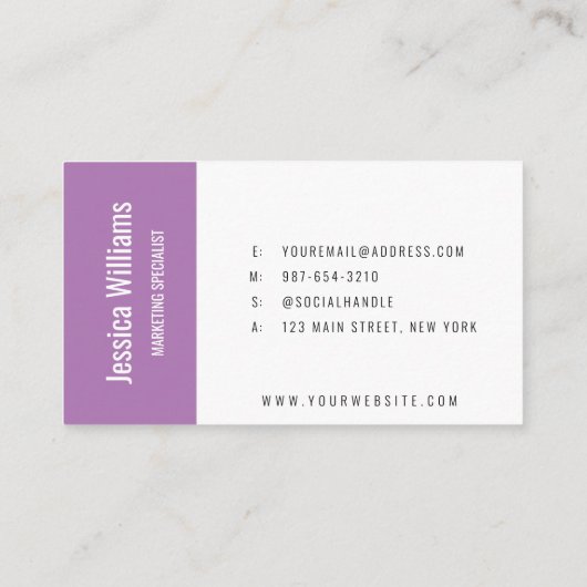 Minimalistisch anpassbares Berufliches Lila Visitenkarte (Rückseite)