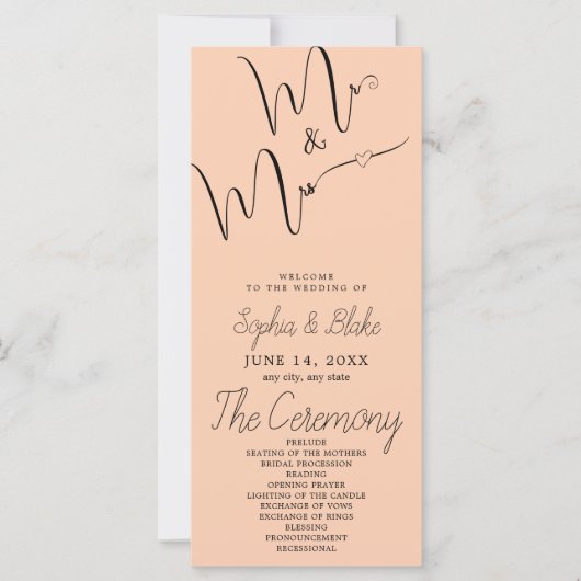 Minimalistisch Apricot Hochzeitsprogramm (Vorderseite)