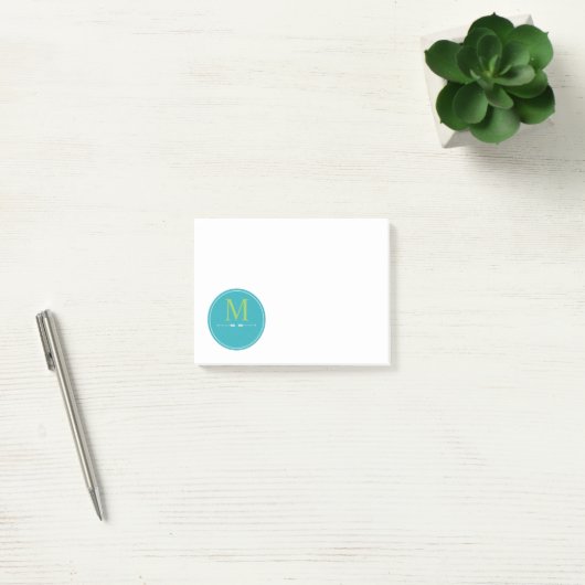 Minimalistisch Aqua Monogram Post-it Klebezettel (Büro)