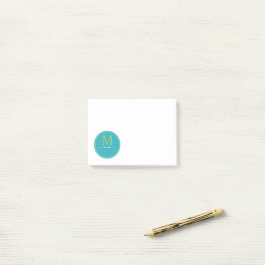 Minimalistisch Aqua Monogram Post-it Klebezettel (Auf Schreibtisch)