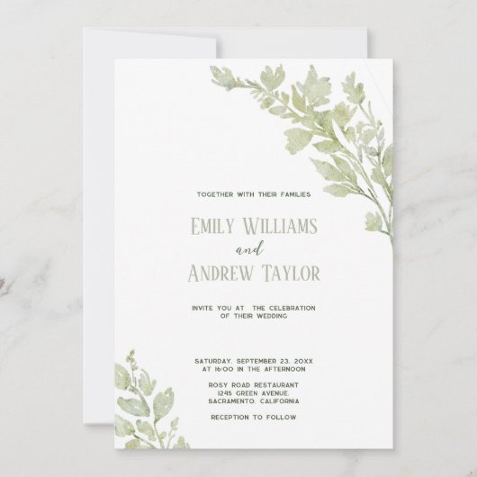 Minimalistisch Aquarellgrün Einladung (Vorderseite)