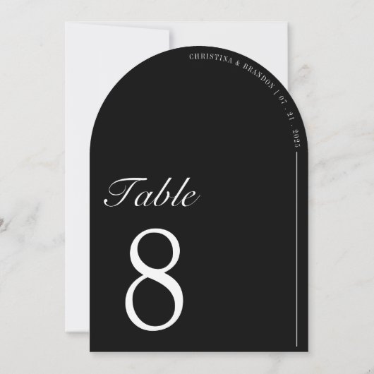 Minimalistisch Arch Black Elegante Moderne Tischnu Einladung (Rückseite)