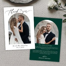 Minimalistisch Arch Foto Emerald Green Wedding Dankeskarte