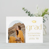 Minimalistisch Arch Foto Graduation Party Gold Folieneinladung (Stehend vorne)