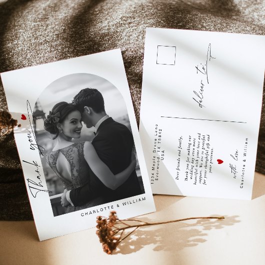 Minimalistisch Arch Foto Wedding Danke Postkarte